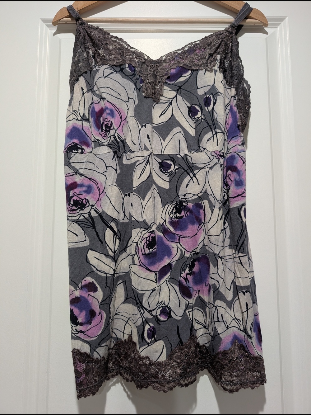 Lane Bryant Floral Lace Trim Cami Tank Top Purple Gray Size 14/16